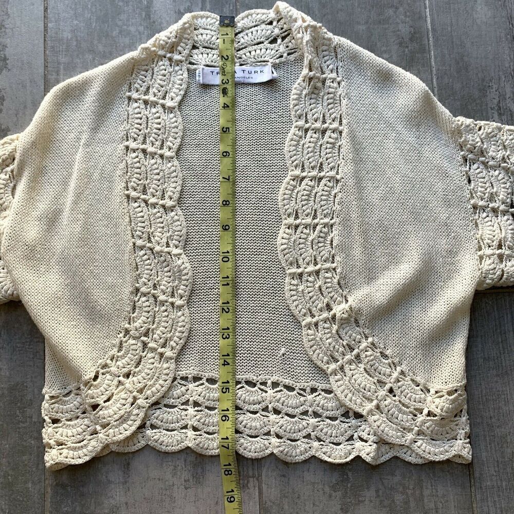 Trina Turk Los Angeles Ivory Knit Blouse Cardigan Sweater Open Front Crochet M - Picture 5 of 7